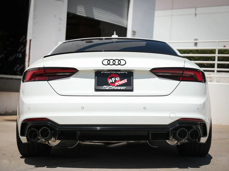 aFe 18-20 Audi RS5 Coupe MACH Force-Xp 3in to 2.5in 304 SS Axle-Back Exhaust System-Quad Carbon Tips - Side View
