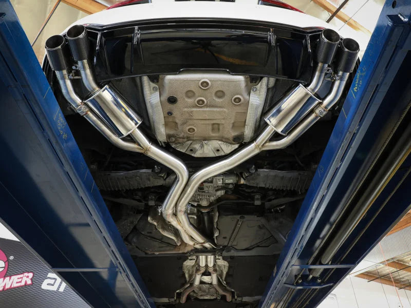 aFe 18-20 Audi RS5 Coupe MACH Force-Xp 3in to 2.5in 304 SS Axle-Back Exhaust System-Quad Polish Tips - Side View