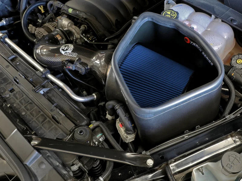 aFe 19-20 GM Trucks 5.3L/6.2L Track Series Carbon Fiber Cold Air Intake System With Pro 5R Filters - Side View