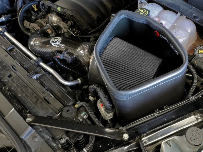 aFe 19-21 GM Trucks 5.3L/6.2L Track Series Carbon Fiber Cold Air Intake System W/ Pro Dry S Filters - Side View