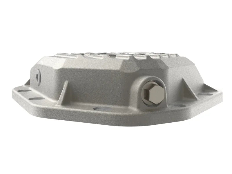 aFe 19-25 GM Trucks Front Diff Cover - Raw w/ Machined Fins - Back View