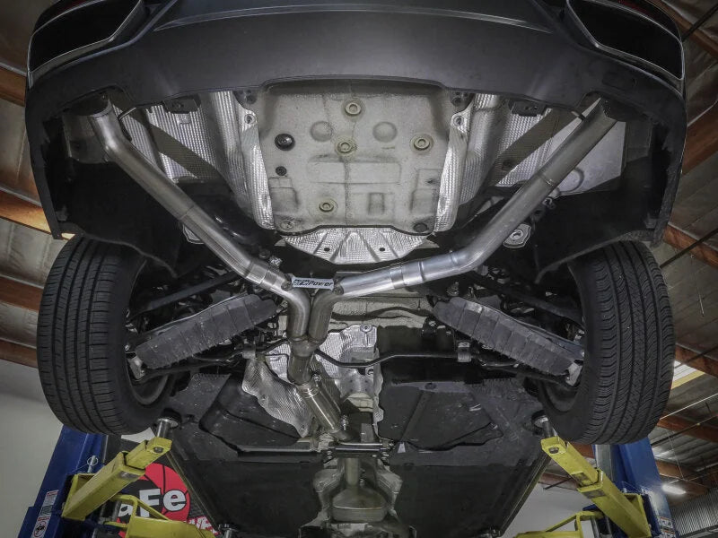 aFe 20-21 Audi A4 L4-2.0L (t) MACH Force-Xp 3in to 2-1/2in Stainless Steel Cat-Back Exhaust System - Side View