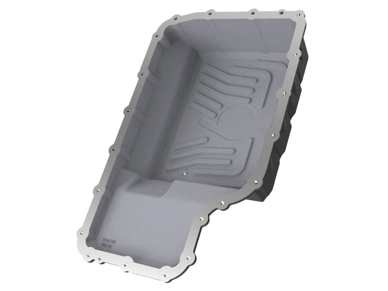 aFe 20-21 Ford Truck w/ 10R140 Transmission Pan Black POWER Street Series w/ Machined Fins - Back View