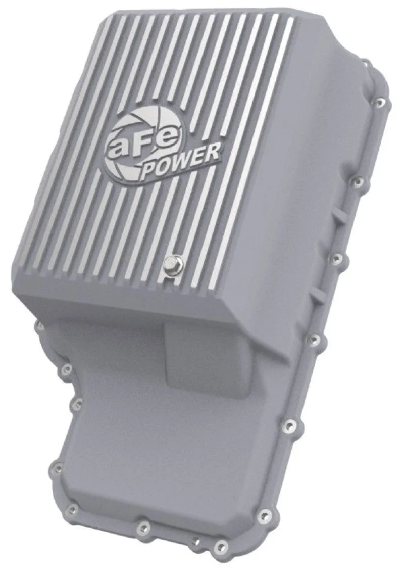 aFe 20-21 Ford Truck w/ 10R140 Transmission Pan Raw POWER Street Series w/ Machined Fins - Back View