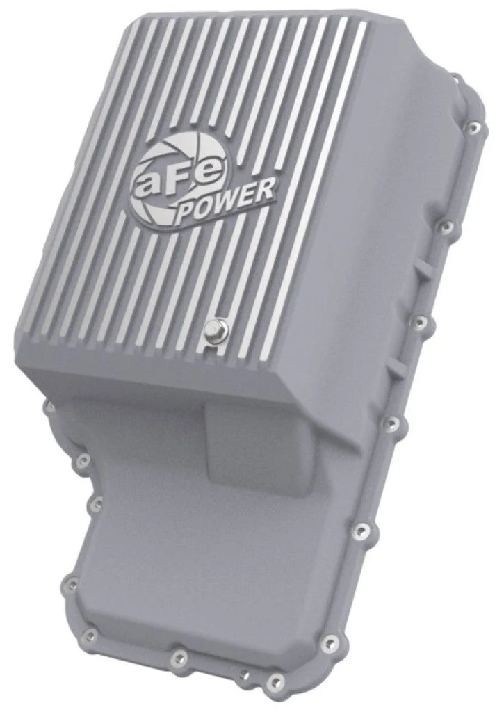 aFe 20-21 Ford Truck w/ 10R140 Transmission Pan Raw POWER Street Series w/ Machined Fins - Back View