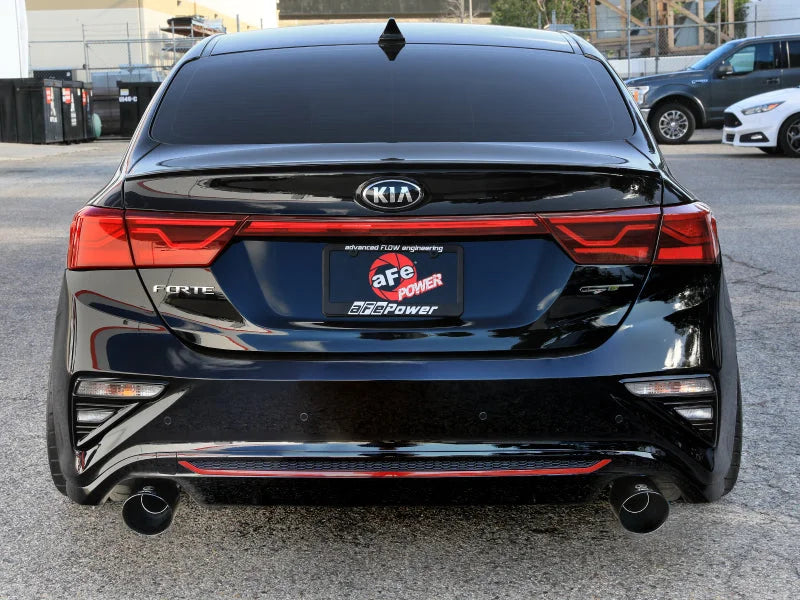 aFe 20-21 Kia Forte GT 1.6L 3in-2.5in 304 Stainless Steel Axle-Back Exhaust w/ Black Tips - Back View