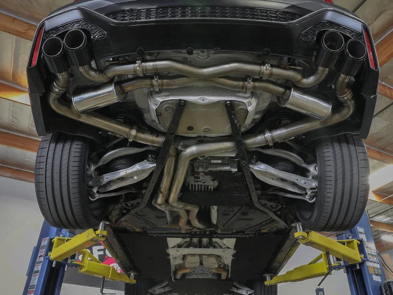 aFe 20-22 Audi RS6 Avant V8 4L(tt) MACH Force-Xp 3in to 2.5in 304 SS Cat-Back Exhaust w/Polished Tip - Side View