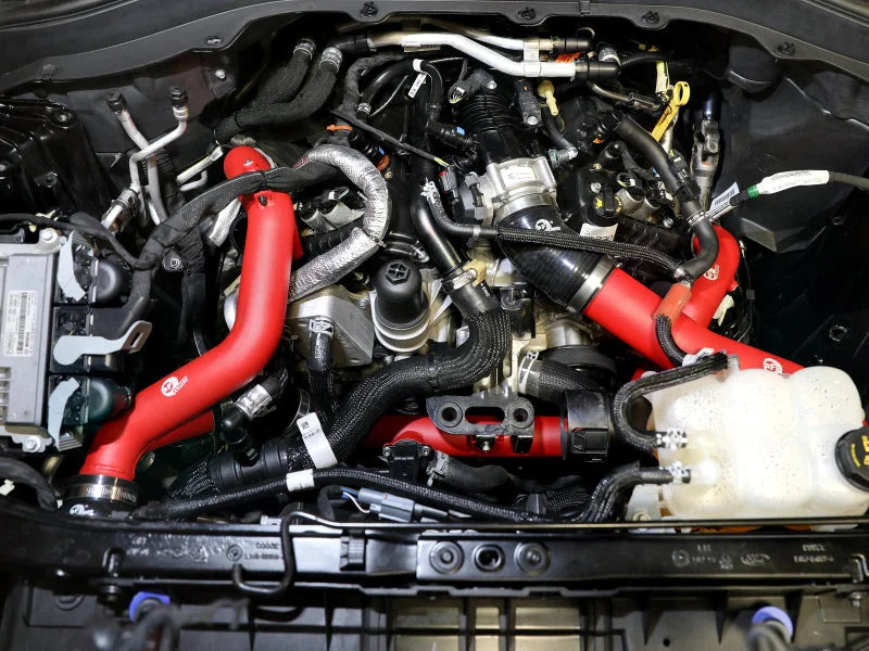 aFe 20-23 Ford Explorer ST V6 3.0L (tt) BladeRunner Aluminum Hot and Cold Charge Pipe Kit - Red - Side View