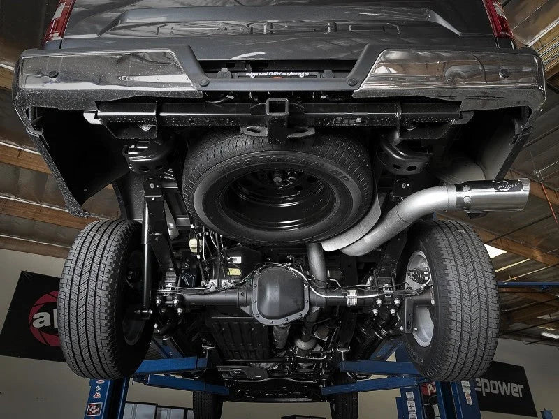 aFe 2021 Ford F-150 V6-3.0L (td) Large Bore 409 SS DPF-Back Exhaust System w/ Polished Tip - Side View