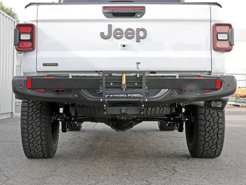 aFe 2021+ Jeep Gladiator V6-3.0L (td) Vulcan Series 3in 304 SS DPF-Back Exhaust System - Black Tip - Back View