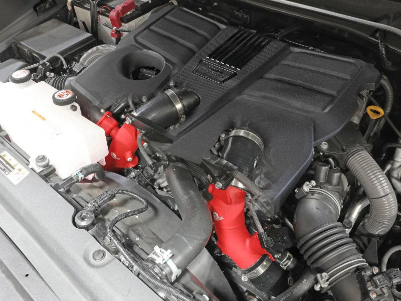 aFe 2022 Toyota Land Cruiser (J300) V6-3.5L (tt) BladeRunner 2.5in Aluminum Hot Charge Pipe - Red - Side View