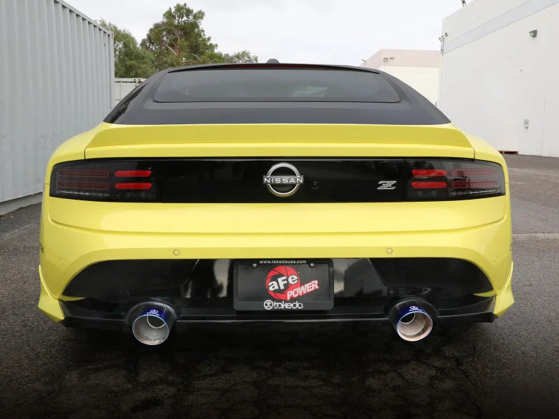 aFe 2023 Nissan Z V6-3.0L (tt) Takeda Stainless Steel Axle-Back Exhaust System w/ Blue Flame Tip - Back View