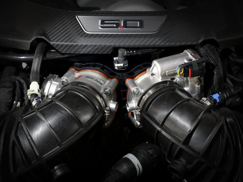 aFe 2024 Ford Mustang GT/ 2024 Ford Mustang Dark Horse V8 5.0L Silver Bullet Throttle Body Spacer - Side View
