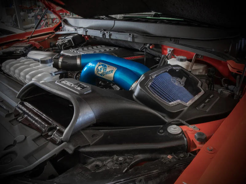 aFe 21-22 Ford F-150 Raptor V6-3.5L(tt) Momentum XP Cold Air Intake System - Blue w/ Pro 5R Filter - Side View
