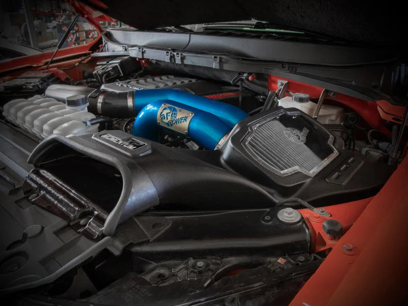 aFe 21-22 Ford F-150 Raptor V6-3.5L(tt) Momentum XP Cold Air Intake System Blue w/ Pro Dry S Filter - Side View
