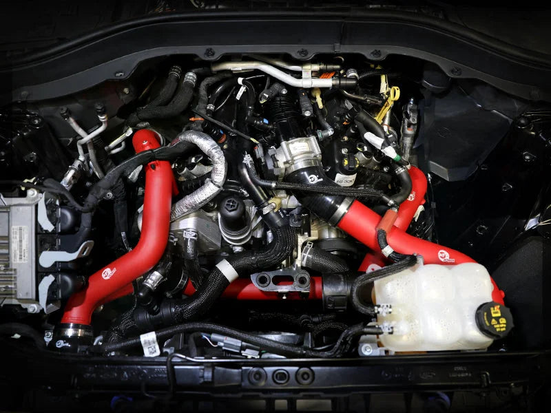 aFe 22-23 Ford Explorer BladeRunner Aluminum Hot and Cold Charge Pipe Kit - Red - Side View