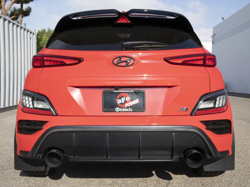 aFe 22-23 Hyundai Kona N L4 2.0L (t) Takeda 3in SS Axle-Back Exhaust System w/ Black Tips - Side View