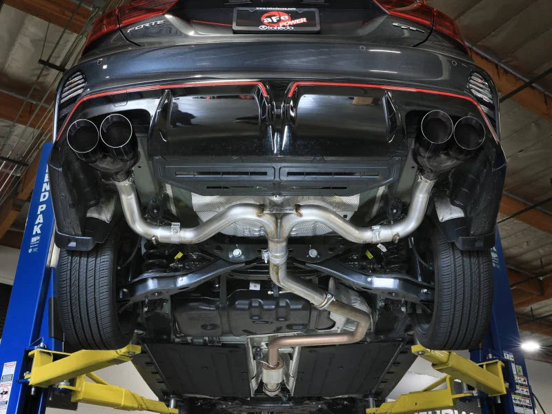 aFe 22-24 Kia Forte GT 1.6L 3in-2.5in 304 Stainless Steel Axle-Back Exhaust w/ Black Tips - Side View