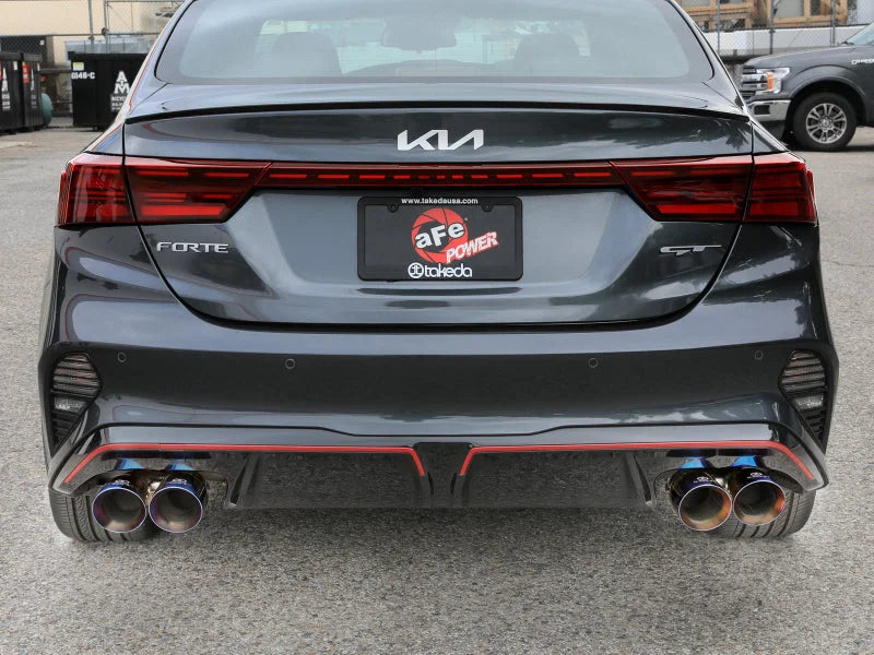 aFe 22-24 Kia Forte GT 1.6L 3in-2.5in 304 Stainless Steel Axle-Back Exhaust w/ Blue Flame Tips - Side View