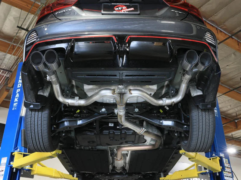 aFe 22-24 Kia Forte GT 1.6L 3in-2.5in 304 Stainless Steel Axle-Back Exhaust w/ Carbon Fiber Tips - Back View