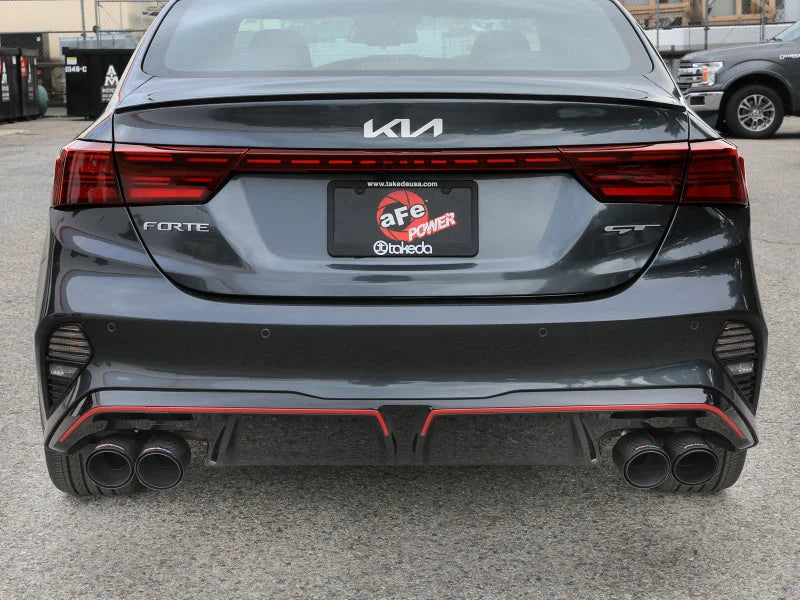 aFe 22-24 Kia Forte GT 1.6L 3in-2.5in 304 Stainless Steel Axle-Back Exhaust w/ Carbon Fiber Tips - Installation View