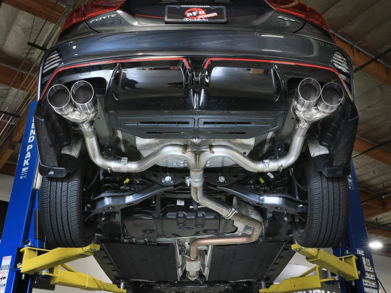 aFe 22-24 Kia Forte GT 1.6L 3in-2.5in 304 Stainless Steel Axle-Back Exhaust w/ Polished Tips - Side View