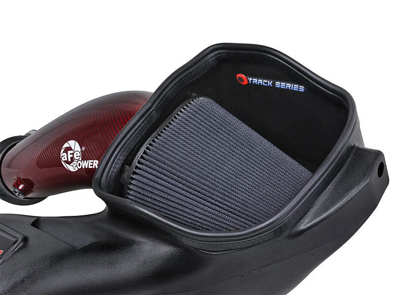 aFe 23-24 Ford F150 Raptor R Supercharged Red Carbon Track Series Air Intake w/ P5R Filter (MOQ 24) - Back View