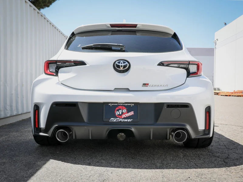 aFe 23-24 Toyota GR Corolla L3 1.6L (t) Gemini XV 3in to 2-1/2in Cat Back Exhaust w/ Polished Tips - Side View