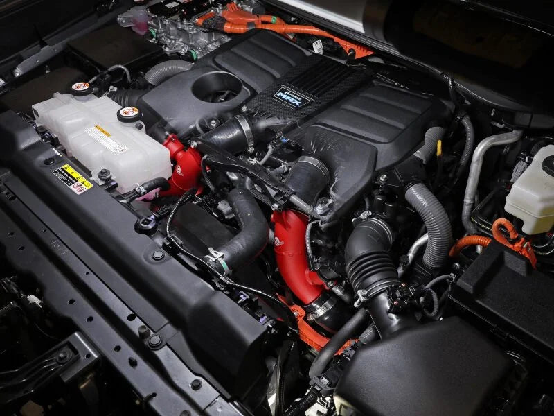 aFe 23-24 Toyota Sequoia V6-3.4L Hybrid BladeRunner 2.5in Aluminum Hot Charge Pipe - Red - Side View