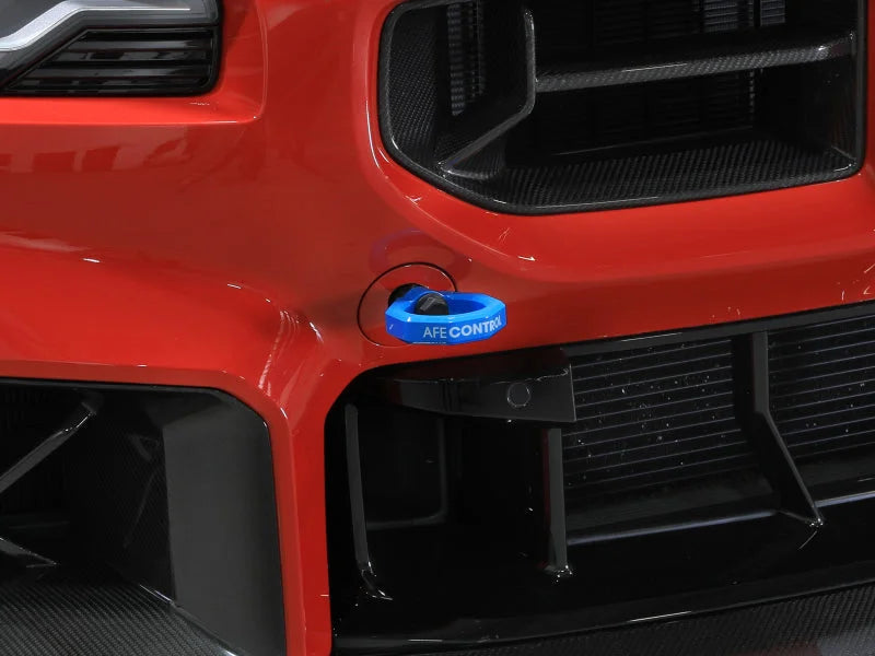 aFe 23-25 BMW M2 (G87) CONTROL Front / Rear Tow Hook - Blue - Installation View
