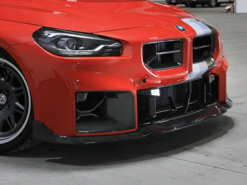aFe 23-25 BMW M2 (G87) CONTROL Front / Rear Tow Hook - Red - Installation View