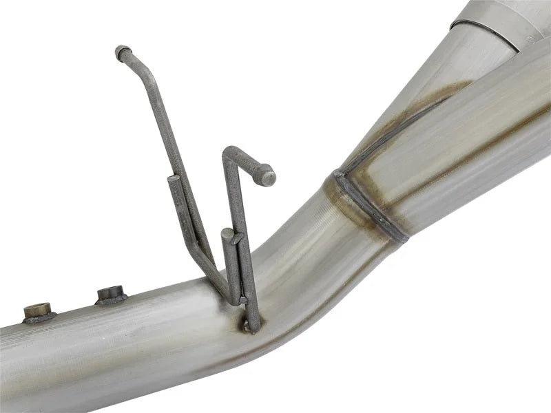 aFe ATLAS 4in DPF-Back Alum Steel Exhaust System w/Dual Exit Black Tip 2017 GM Duramax 6.6L (td) - Side View