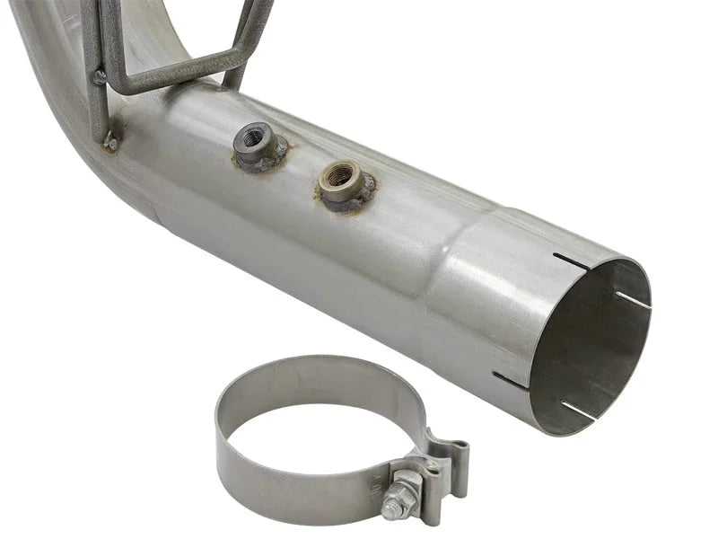 aFe ATLAS 4in DPF-Back Alum Steel Exhaust System w/Dual Exit Polished Tip 2017 GM Duramax 6.6L (td) - Installation View