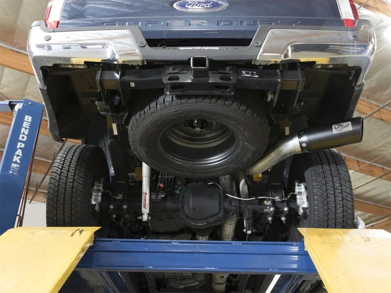aFe ATLAS 5in DPF-Back Alum Steel Exhaust System w/Black Tip 2017 Ford Diesel Trucks V8-6.7L (td) - Side View