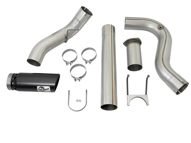 aFe ATLAS 5in DPF-Back Alum Steel Exhaust System w/Black Tip 2017 Ford Diesel Trucks V8-6.7L (td) - Back View