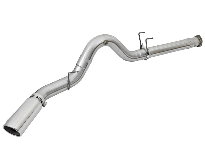 aFe ATLAS 5in DPF-Back Alum Steel Exhaust System w/Polished Tip 2017 Ford Diesel Trucks V8-6.7L (td) - Back View