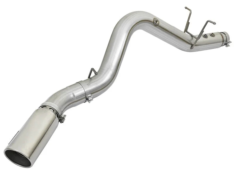 aFe ATLAS 5in DPF-Back Aluminized Steel Exhaust System w/Polished Tips 2017 GM Duramax 6.6L (td) L5P - Back View