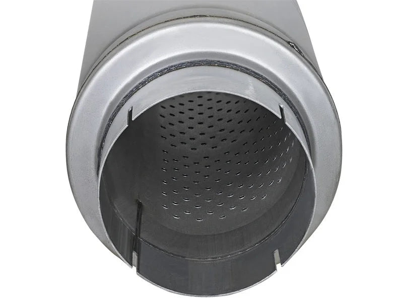 aFe ATLAS Aluminized Steel Muffler 5in Center/Center 24in L x 7in Diameter - Round Body - Installation View