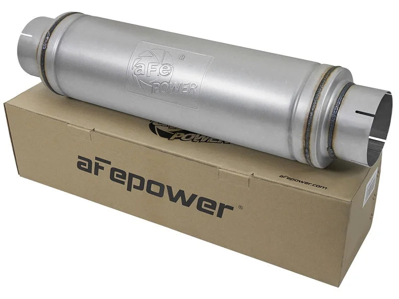 aFe ATLAS Aluminized Steel Muffler 5in Center/Center 24in L x 7in Diameter - Round Body - Additional View 5