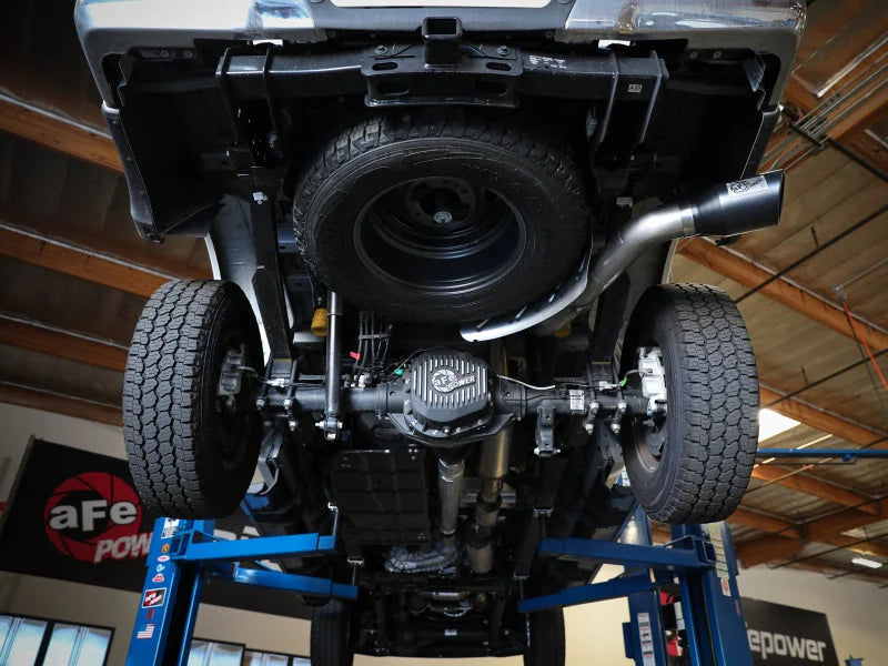 aFe Apollo GT Series 3-1/2in 409 SS Axle-Back Exhaust 17-20 Ford F-250/F-350 w/ Polished Tips - Side View