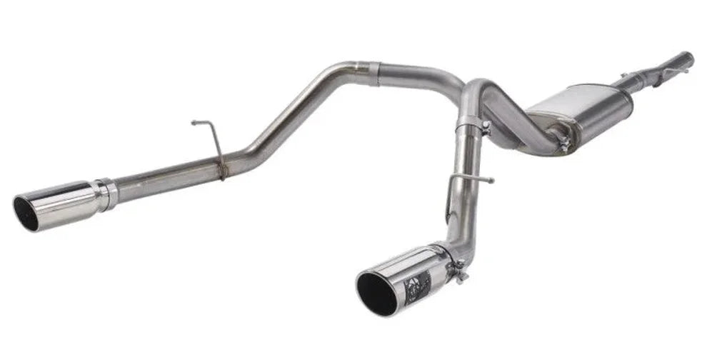 aFe Apollo GT Series 3 IN 409 SS Cat-Back Exhaust System w/ Polish Tip GM Sierra 1500 09-18 - Side View