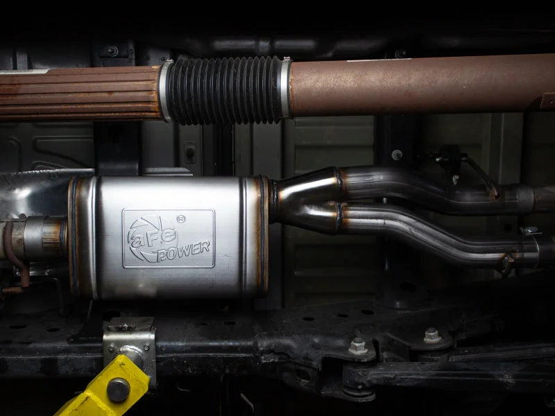 aFe Apollo GT Series 409 Stainless Steel Muffler Upgrade Pipe 09-19 Ram 1500 (Dual Exhaust) V8-5.7L - Side View