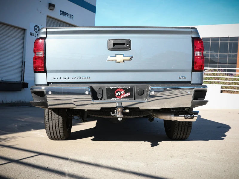 aFe Apollo GT Series 4in 409SS Cat Back Exh System Polished Tip 14-18GM Silverado 1500 V8-6.2L - Back View