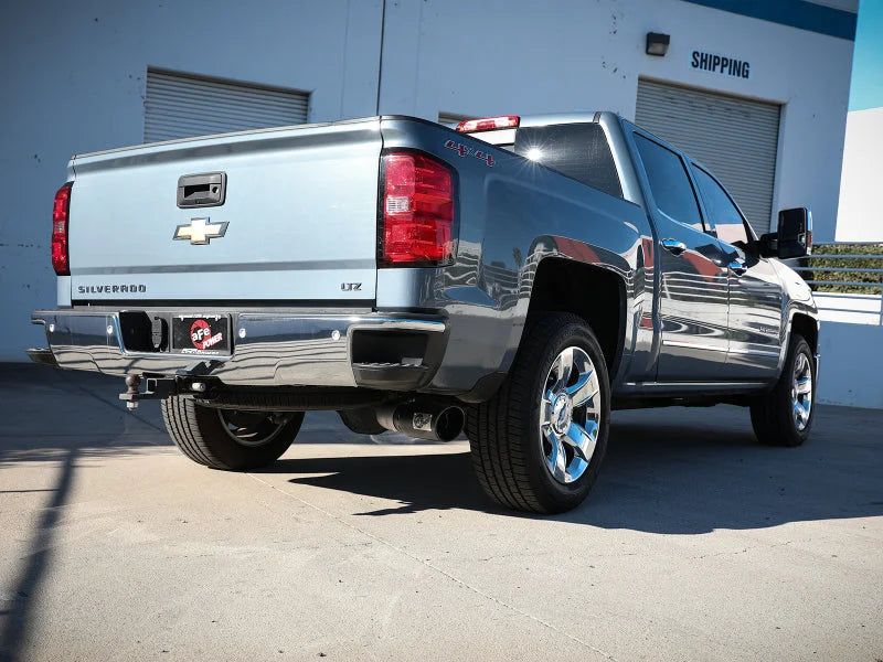 aFe Apollo GT Series 4in 409SS Cat Back Exh System w/Blk Tip 14-18 GM Silverado/Sierra 1500 V8-6.2L - Side View
