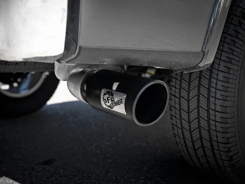 aFe Atlas 4in Aluminized Steel DPF-Back Exh 18-19 Ford F-150 V6-3.0L (td) w/ Black Tip - Back View