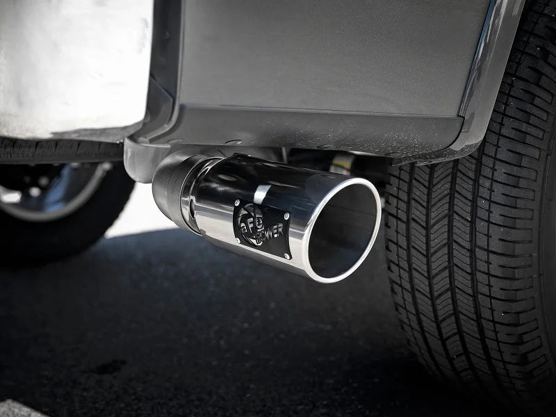 aFe Atlas 4in Aluminized Steel DPF-Back Exh 18-19 Ford F-150 V6-3.0L (td) w/ Polished Tip - Side View