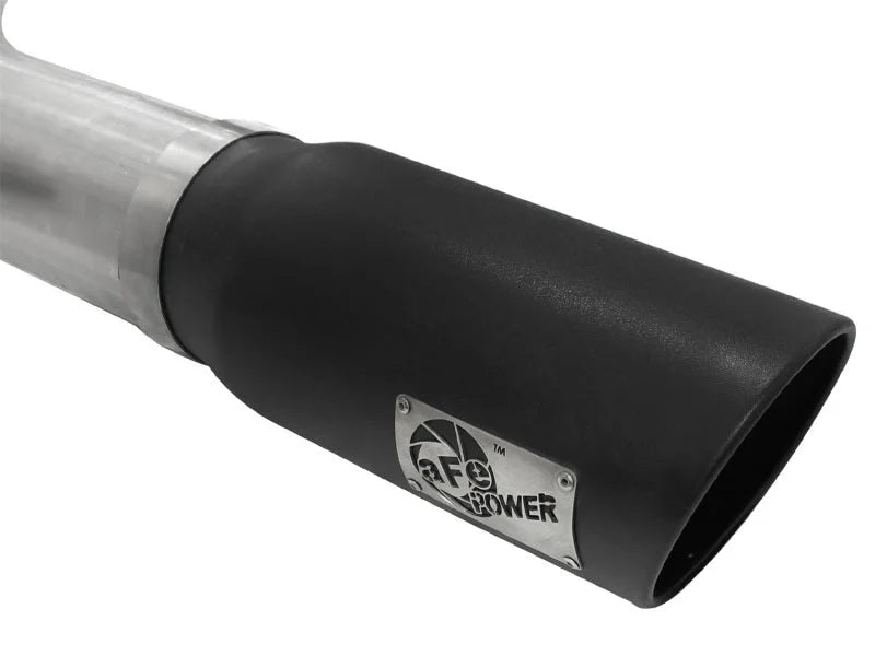 aFe Atlas 5in DPF-Back Aluminized Steel Exh Dodge RAM Diesel 13-14 L6-6.7L Mega Cab w/ Black Tip - Back View