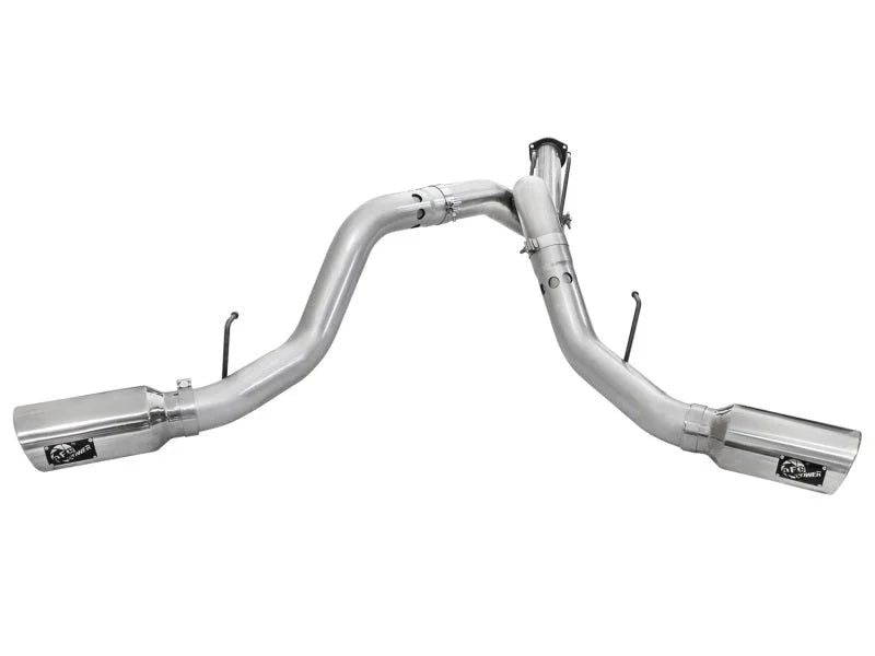 aFe Atlas Exhaust 4in DPF-Back Exhaust Aluminized Steel Polished Tip 11-14 ford Diesel Truck V8-6.7L - Installation View