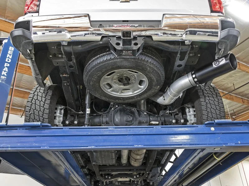 aFe Atlas Exhaust 5in DPF-Back Aluminized Steel w/ Black Tips 16-17 GM Diesel Truck V8-6.6L (td) - Side View