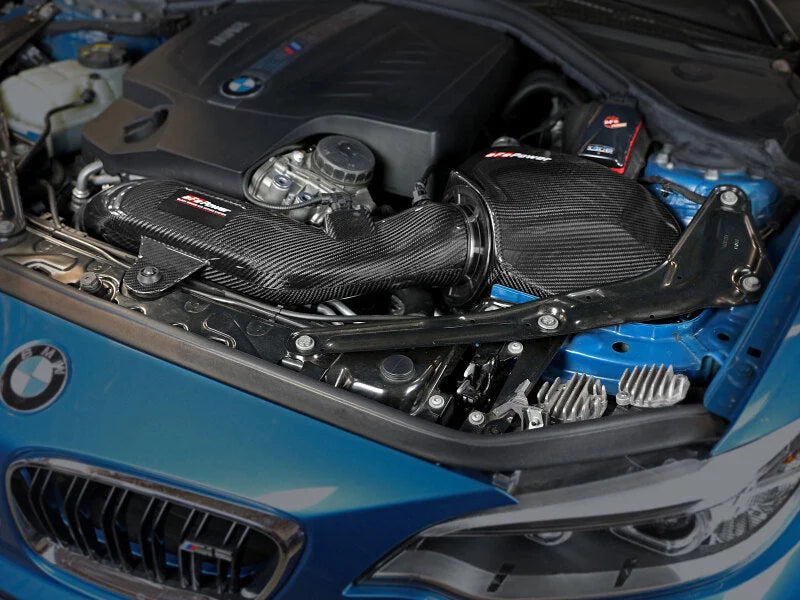 aFe Black Series Carbon Fiber CAIS w/Pro 5R Filter 16-18 BMW M2 (F87) L6-3.0L - Side View